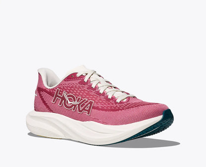 Pink running shoe with white sole on a white background