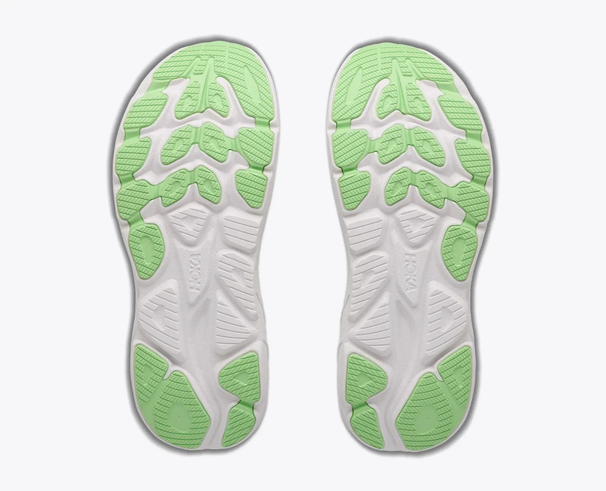 Hoka Women's Clifton 11 White shoe insoles with green accents on a white background