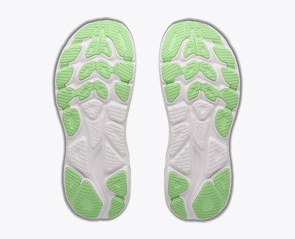Hoka Women's Clifton 11 White shoe insoles with green accents on a white background