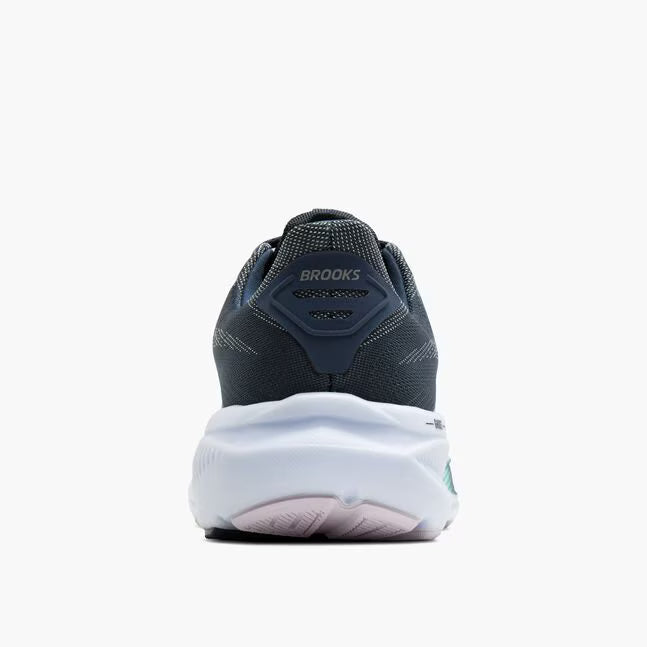 Back view of a Brooks running shoe on a white background