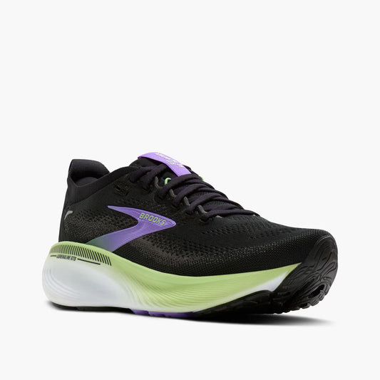 Brooks Women's Adrenaline GTS 25  black running shoe with purple accents on a white background