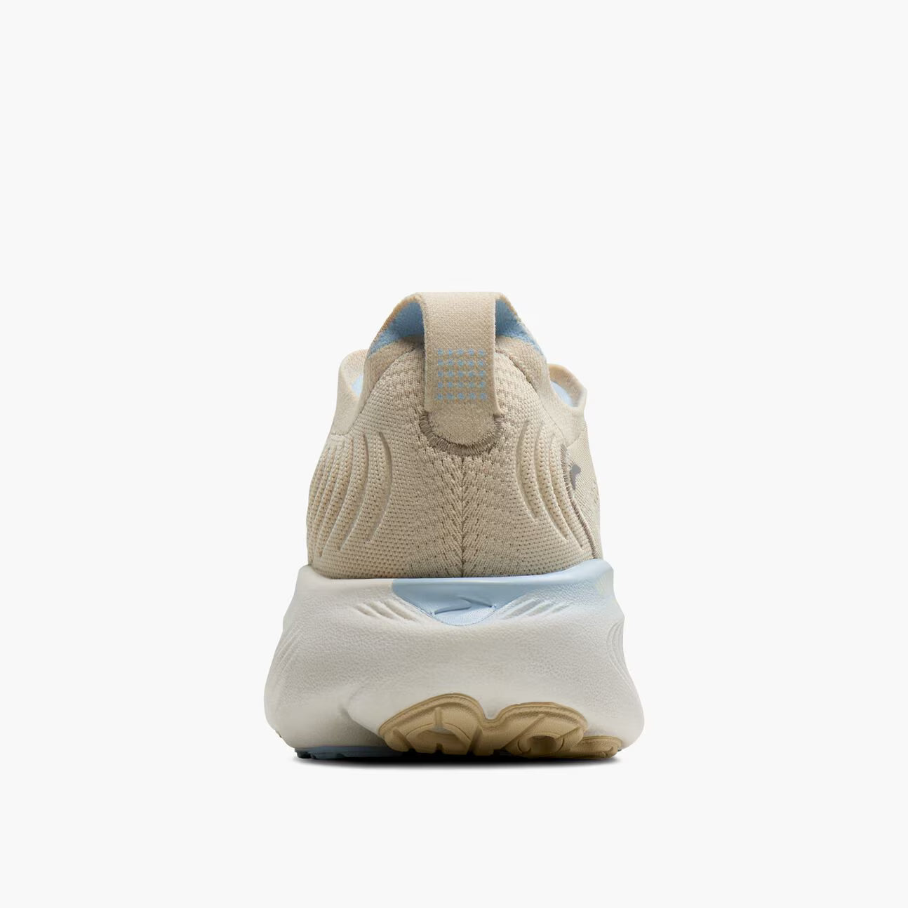 Beige Brooks Women's Adrenaline GTS 25 sneaker with blue accents on a white background