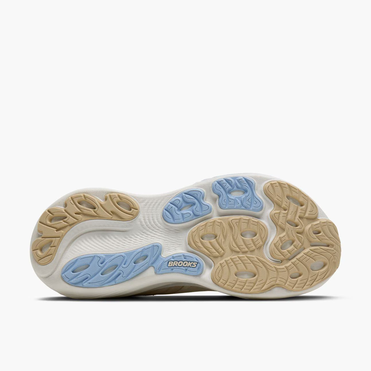 Close-up of a Brooks Women's Adrenaline GTS 25 shoe sole with 'Brooks' branding on a white background