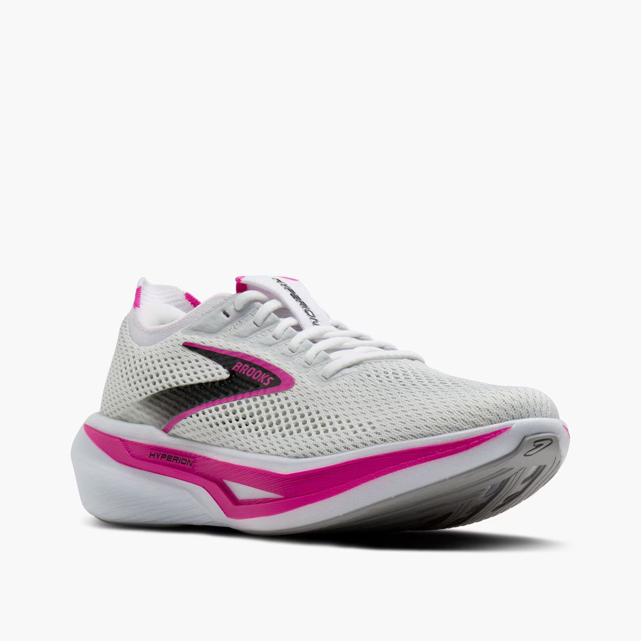 White and pink running shoe on a white background