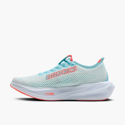 Light blue running shoe with 'Brooks' branding on a white background