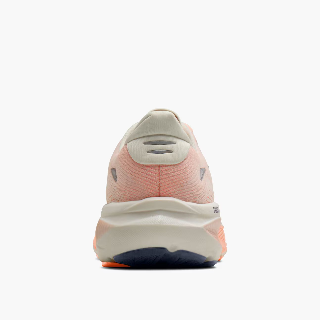 Back view of a Pink Brooks Women's Ghost 18  running shoe on a white background