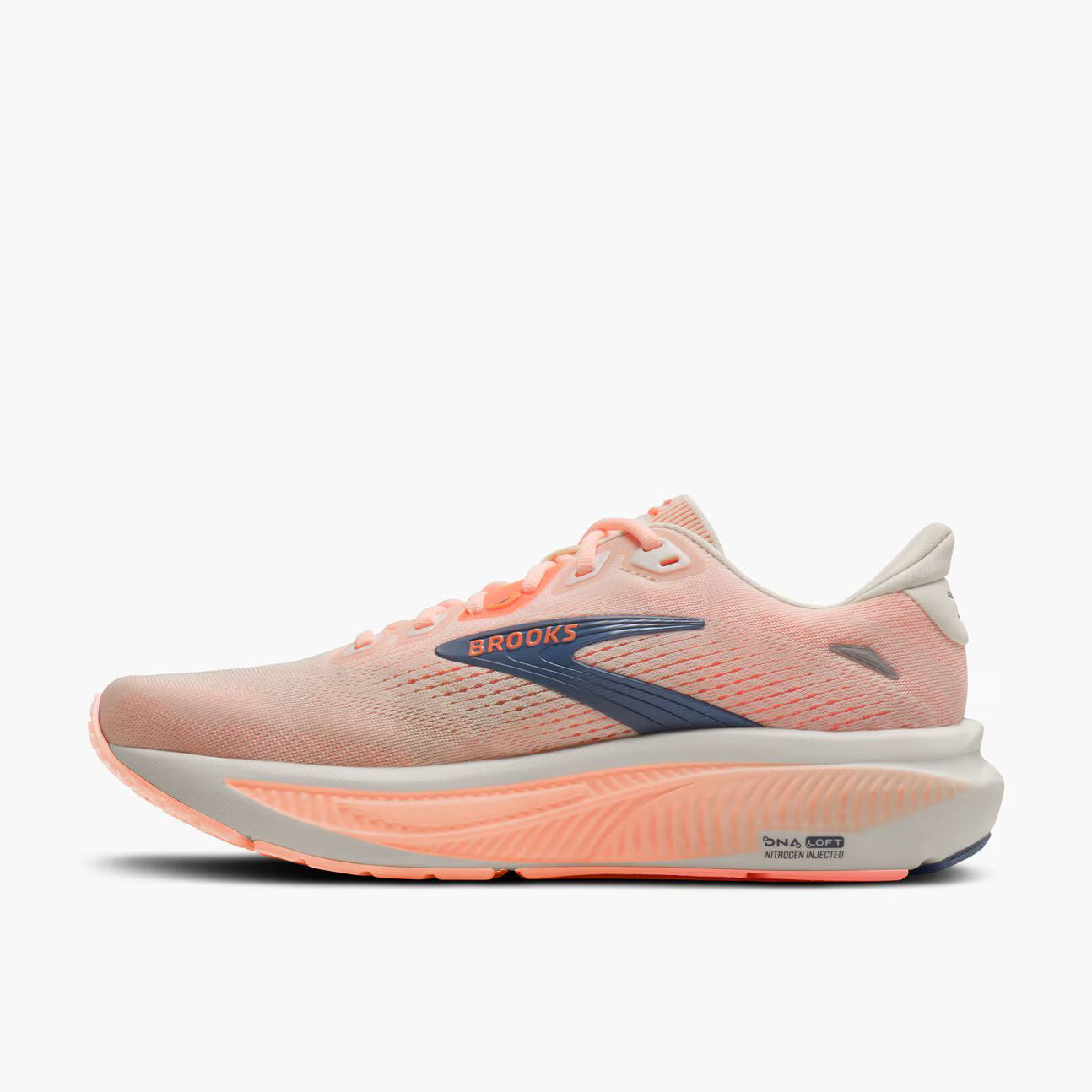 Pink Brooks Women's Ghost 18 running shoe with Brooks logo on a white background