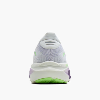 White and purple Brooks Women's Ghost 18 running shoe from behind