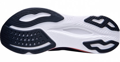 White athletic shoe with black accents on a white background