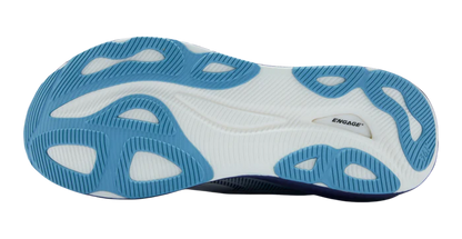 Blue and white shoe sole with 'Engage' branding on a white background