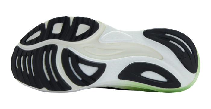 Black and white athletic shoe on a white background