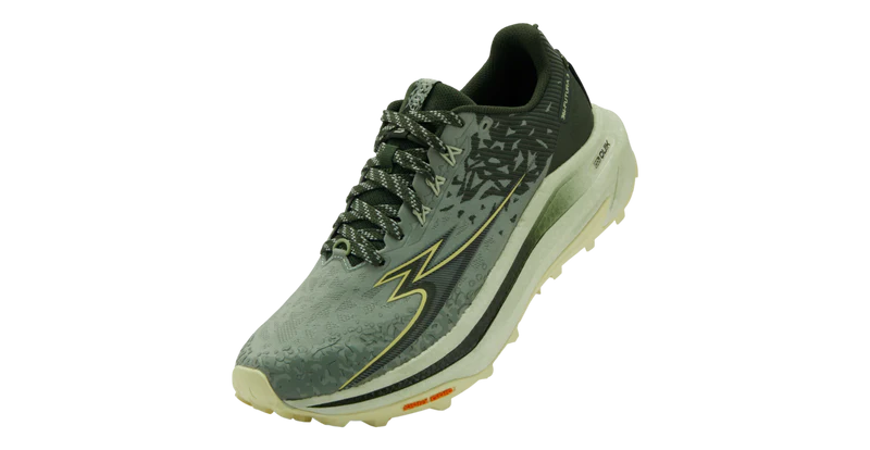 Gray and black running shoe on a white background