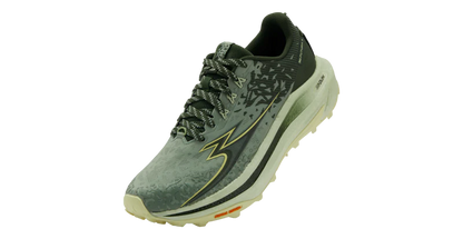 Gray and black running shoe on a white background