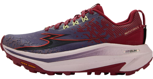 Blue and red running shoe with visible brand logo on a white background