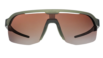 Goodr Bolt G The Jungle Is My Gym wraparound Sunglasses with a green frame and brown gradient lenses on a white background