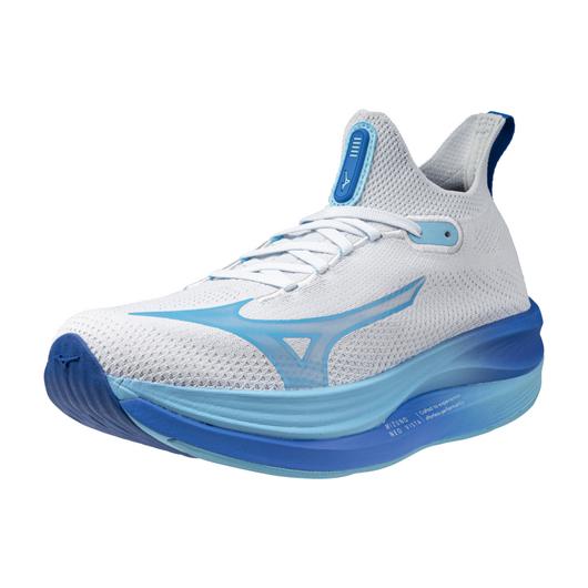 Mizuno women's Neo Vista running shoe blue and white, front lateral view