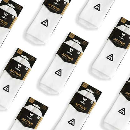 Packaged white socks with 'Venus Active' labels on a white background