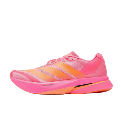Adidas Adizero Women's Boston 13 Pink and orange running shoe on a light gray background