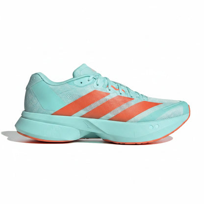 Adidas Men's Boston 13 KZ9027 Turquoise and orange athletic shoe with Adidas stripes on a white background