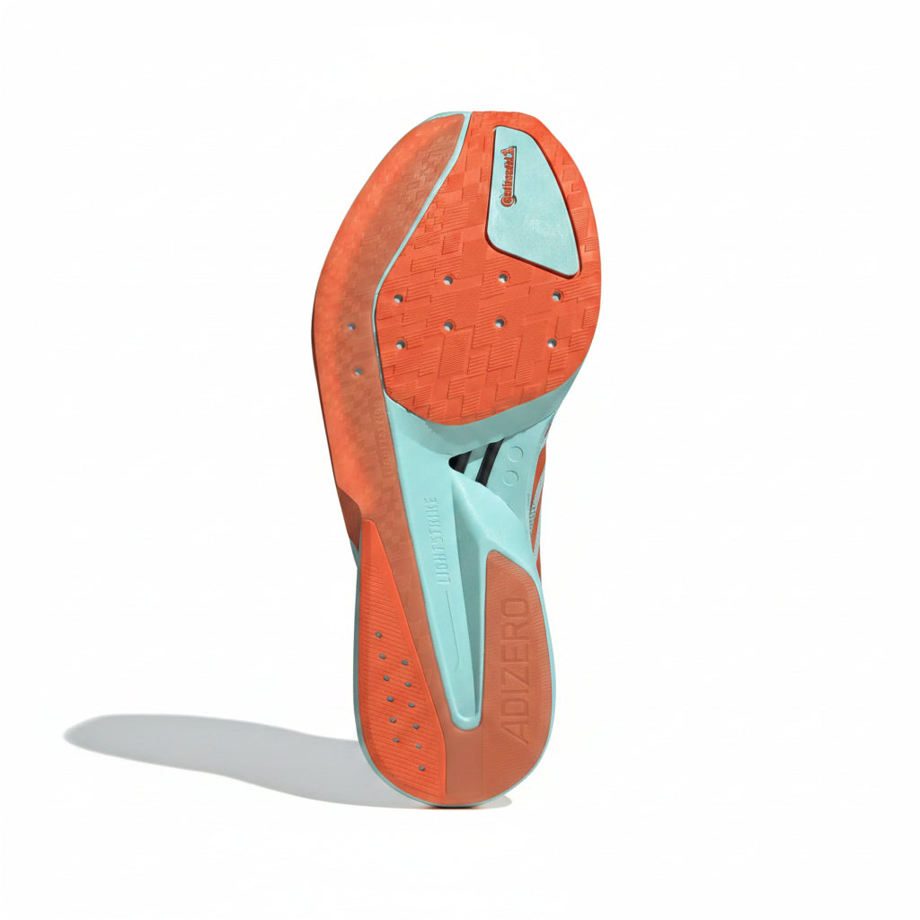 Adidas Men's Boston 13 KZ9027 Orange and light blue athletic shoe sole with 'Adizero' branding