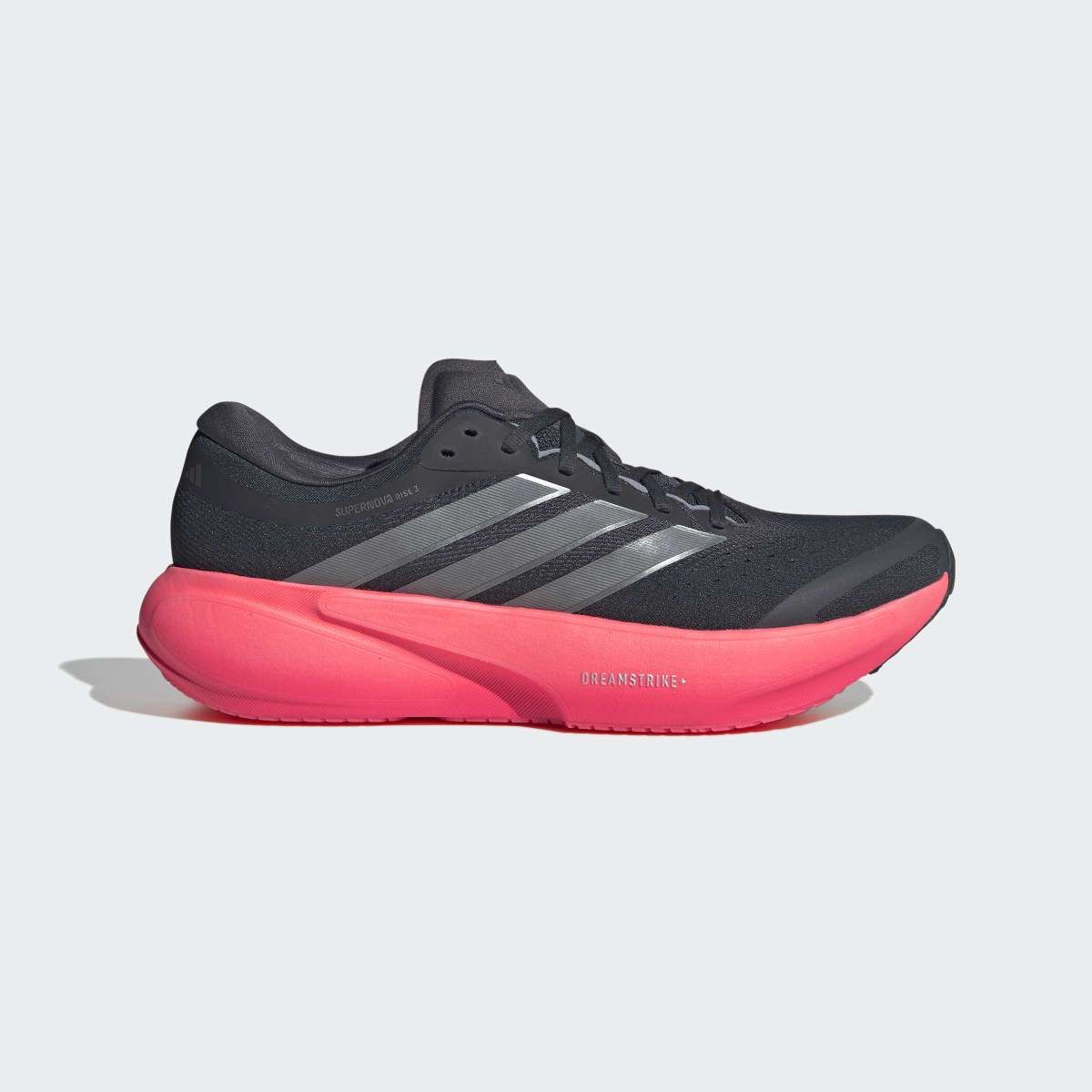 Adidas Men's Supernova Rise 3 (NightGrey/Red) red and black running shoe from a lateral side view