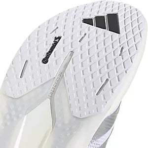 Close-up of a white Adidas Women's Dropset Pro athletic shoe sole with brand logo on a white background