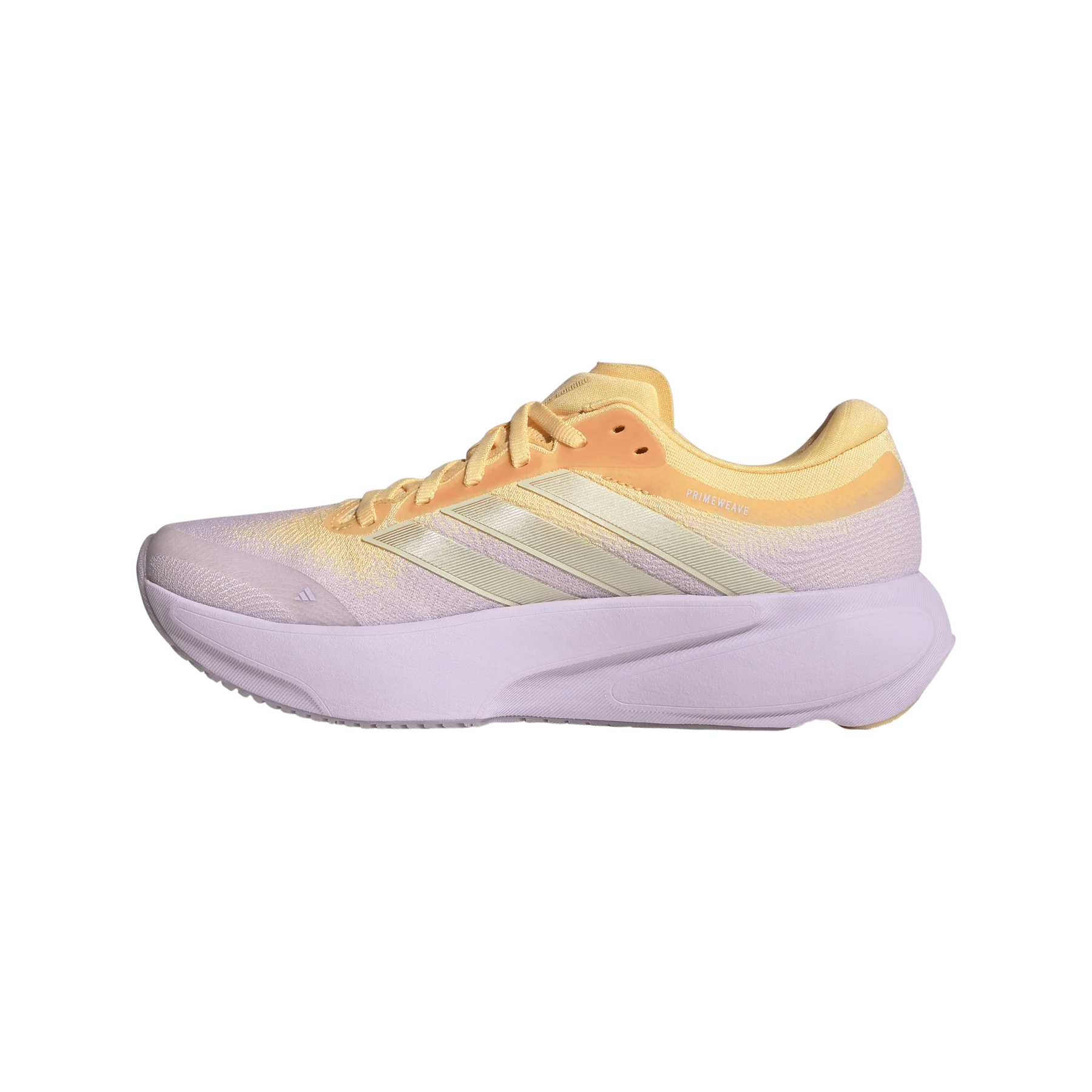 Orange and white Adidas women's  Supernova Rise 3 running shoe on a white background