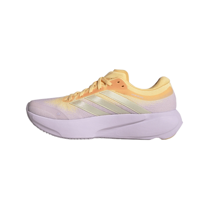 Orange and white Adidas women's  Supernova Rise 3 running shoe on a white background