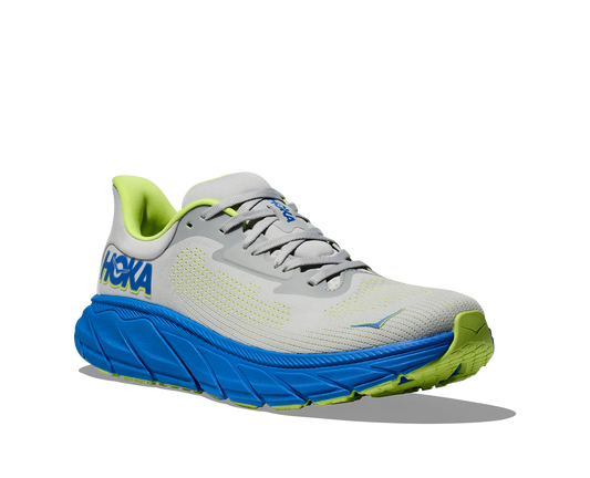 Hoka Arahi 7 men's stability running shoe blue and gray, front angled side view