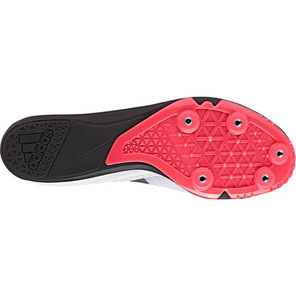 Close-up of a running shoe sole with red and black design on a white background