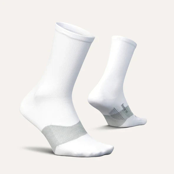 White socks with gray accents on a light gray background