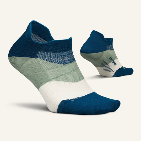 Feetures Elite Ultra Light Cushion No Show Tab blue grey white pair