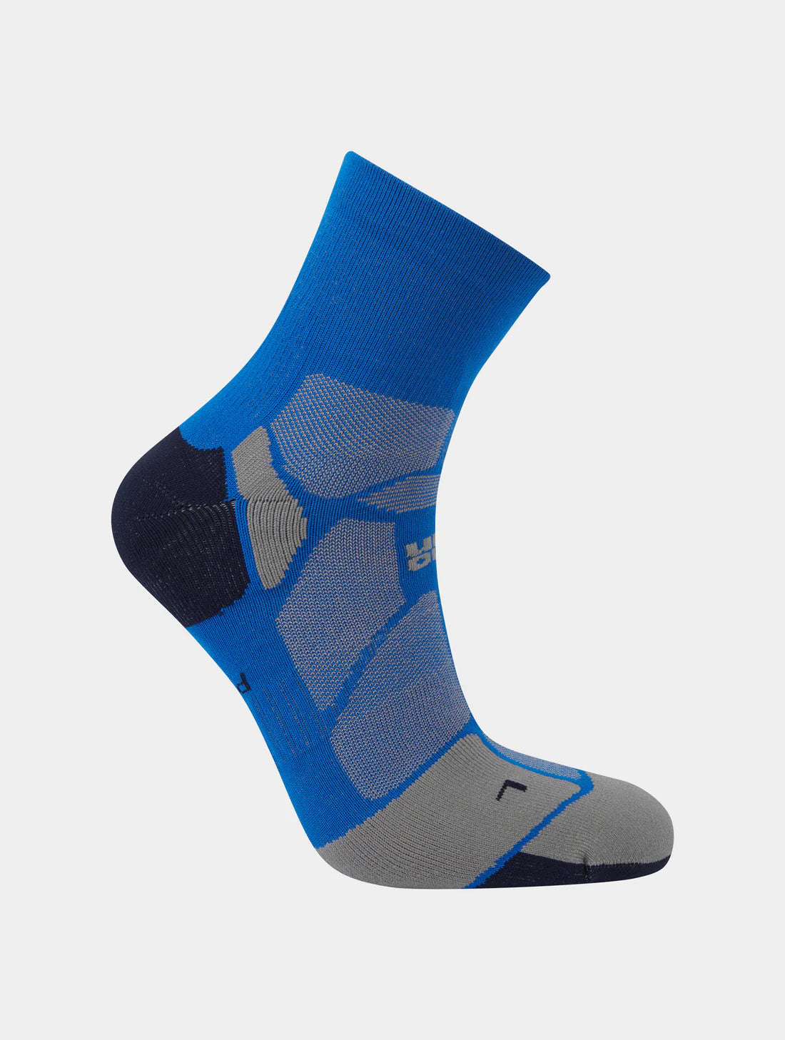 Blue and gray sock on a light gray background