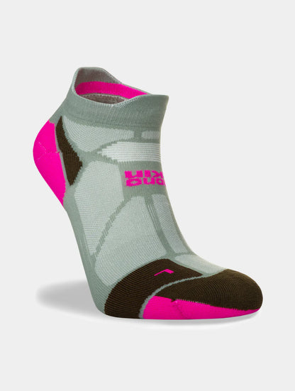 Gray and pink athletic sock on a light gray background