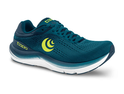 Topo Athletic Men's Magnifly running shoe Blue/Green, side front angle view