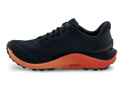 Black and orange running shoe on a white background