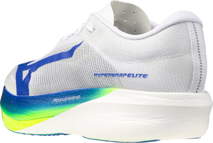 White running shoe with colorful sole on a white background