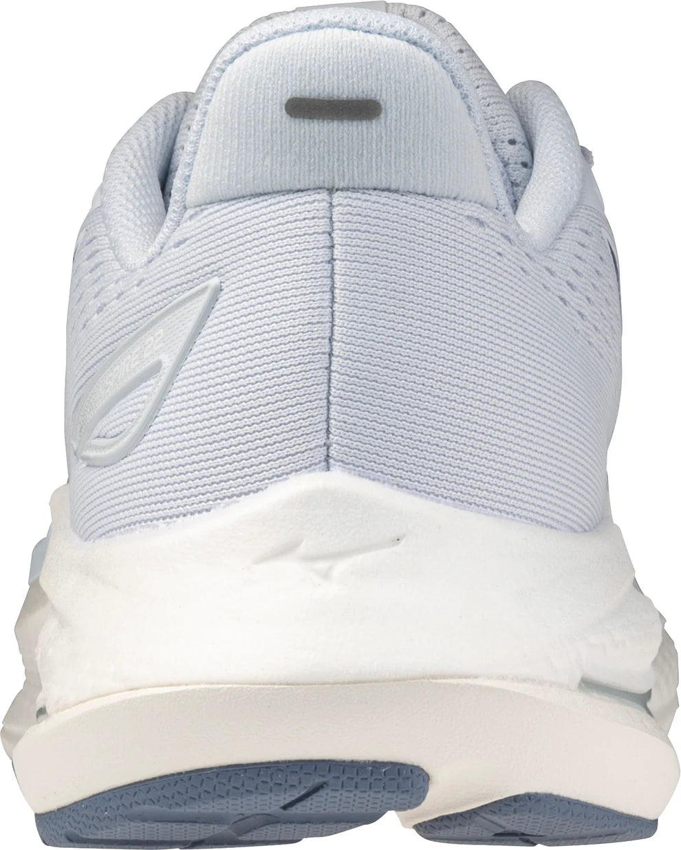 Light blue running shoe with white sole on a white background