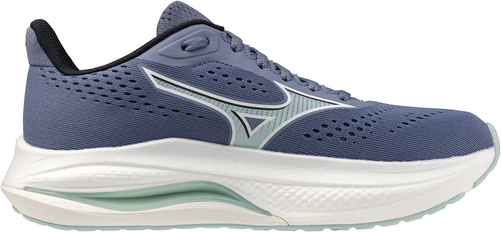 Mizuno Wave Inspire 22 women's Blue running shoe with white sole on a white background