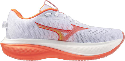 Mizuno Wave Rider 30 women's White running shoe with orange sole on a white background