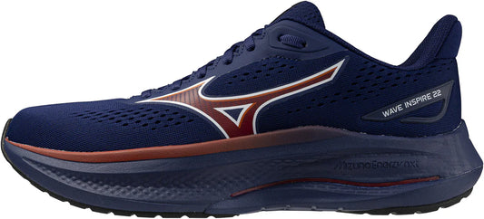 Mizuno Wave Inspire 22 men's Blue running shoe with brand logo on a white background