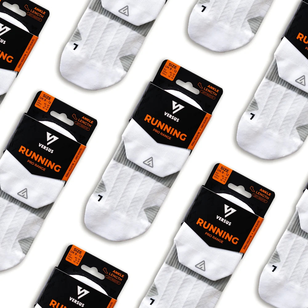 Versus running socks with packaging on a white background