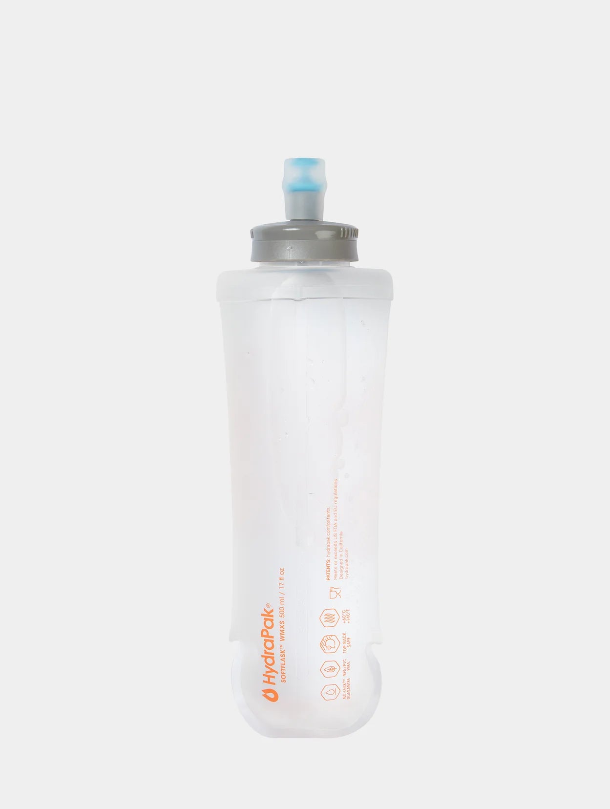 Silicone water bottle with Hydrapak branding on a white background