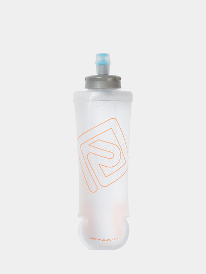 Silicone water bottle with a logo on a white background