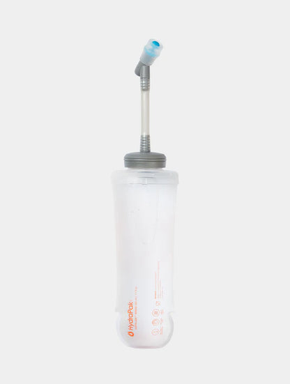 Clear hydration bottle with straw on a white background