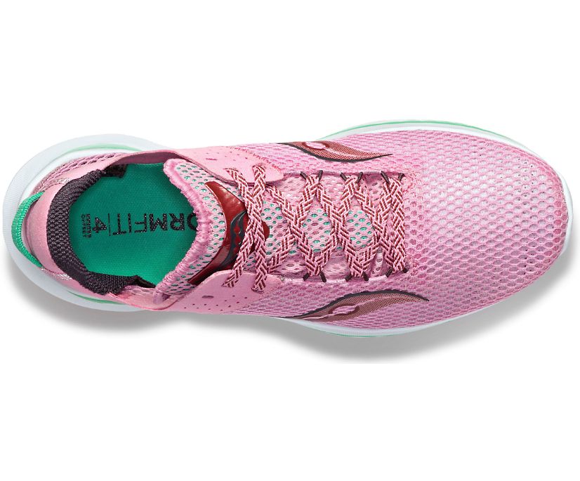 Saucony Kinvara 14 women's lightweight road running shoe, pink and white
