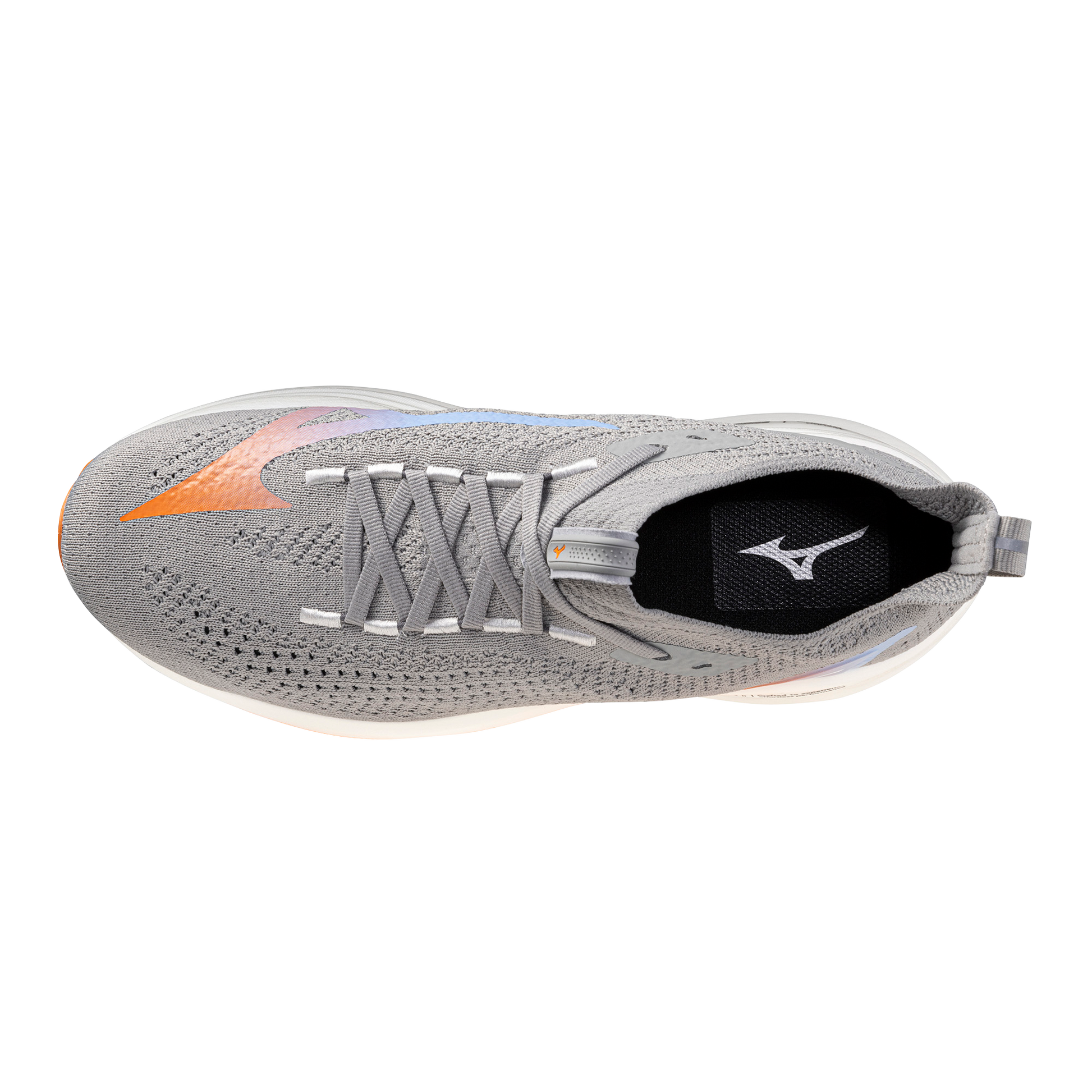Gray running shoe with brand logo on a white background