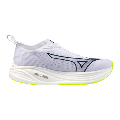 White running shoe with a brand logo on a white background