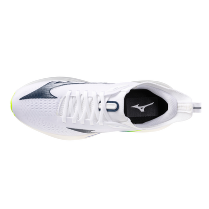 White running shoe with black sole on a white background