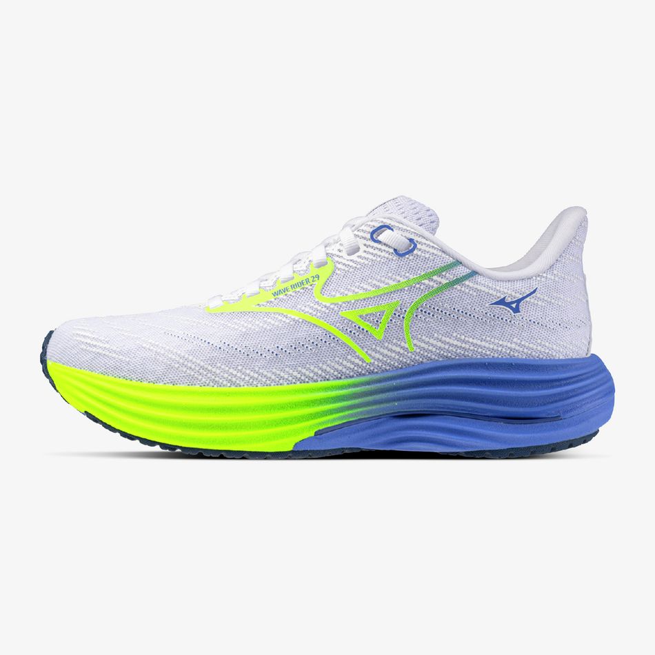 Mizuno Women's Wave Rider neutral running shoe white and blue